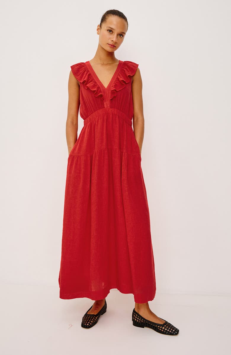 Rails Beaux Linen Blend A-Line Dress, Alternate, color, Tomato