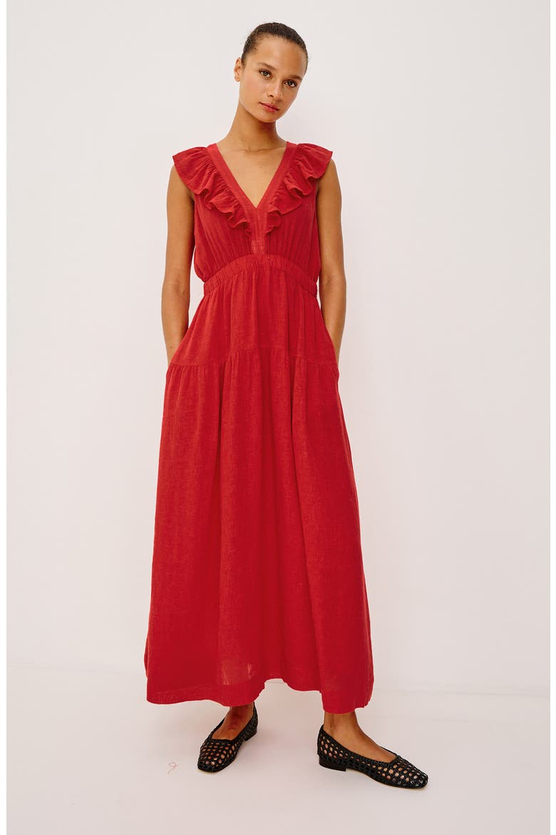 a line dress linen Maxi A-Line with Tie Waist, White Linen Dress, Women Maxi Dress, Wrap Dress Kaftan, Summer Dress, Romantic Linen Clothing, XL / White tailored touch to your outfit Rails Beaux Dress | Red