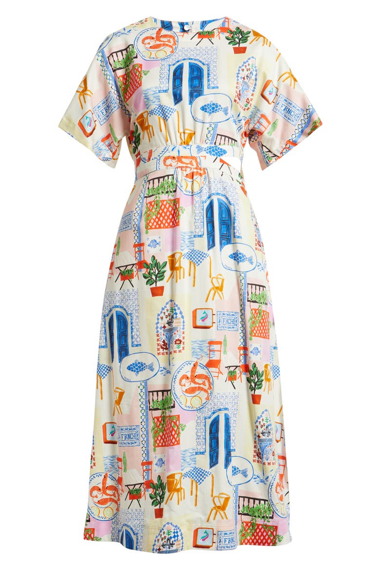 Perle Print Cutout Midi Dress, Alternate, color, BORD DE LEAU
