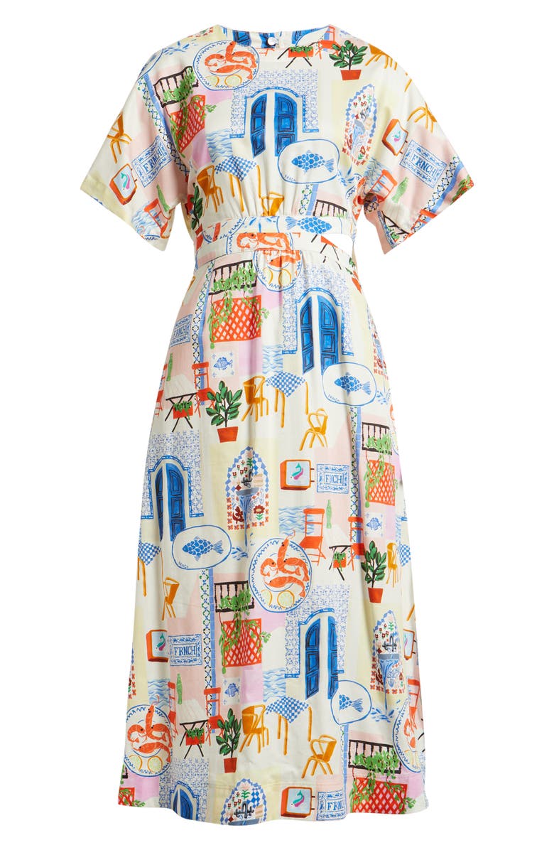 FRNCH Perle Print Cutout Midi Dress, Alternate, color, Bord De Leau