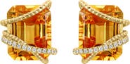 EFFY 14K Yellow Gold Emerald Cut Citrine Wrap Diamond Earrings