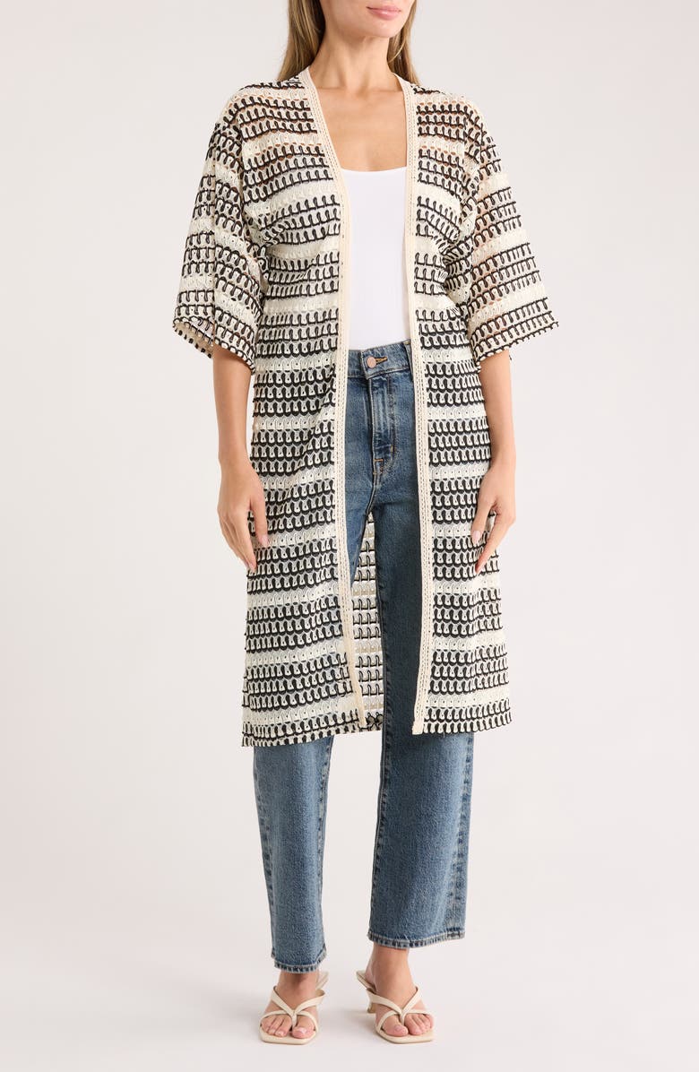 AREA STARS Stripe Open Knit Cardigan, Main, color, Black