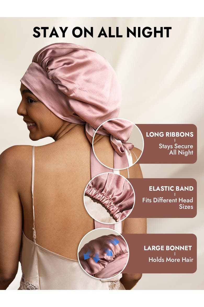 Women's Silk Casual Bonnet with Long Ribbons, Alternate, color, PaleMauve