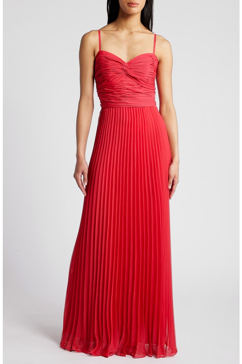Ruched & Pleated Gown, Main, color, WATERMELON