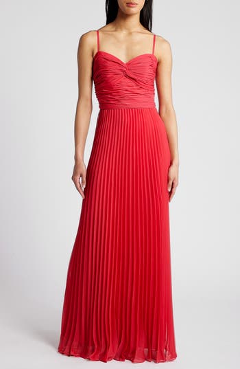 Xscape Evenings Ruched & Pleated Gown In Red