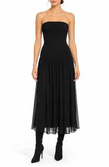 Strapless Mesh Midi Dress