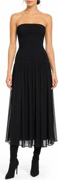 Nicole Miller Strapless Mesh Midi Dress
