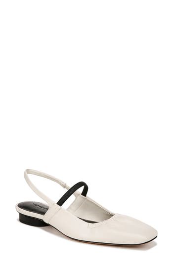 Vince Venice Leather Slingback Ballerina Flats In Milk/black