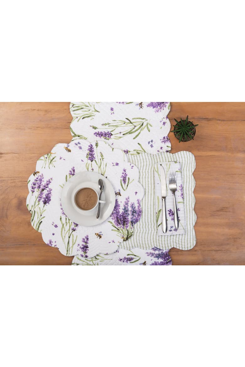 Lavender Fields 100% Cotton Quilted Round Set of 6 Spring Placemats 17", Alternate, color, Green