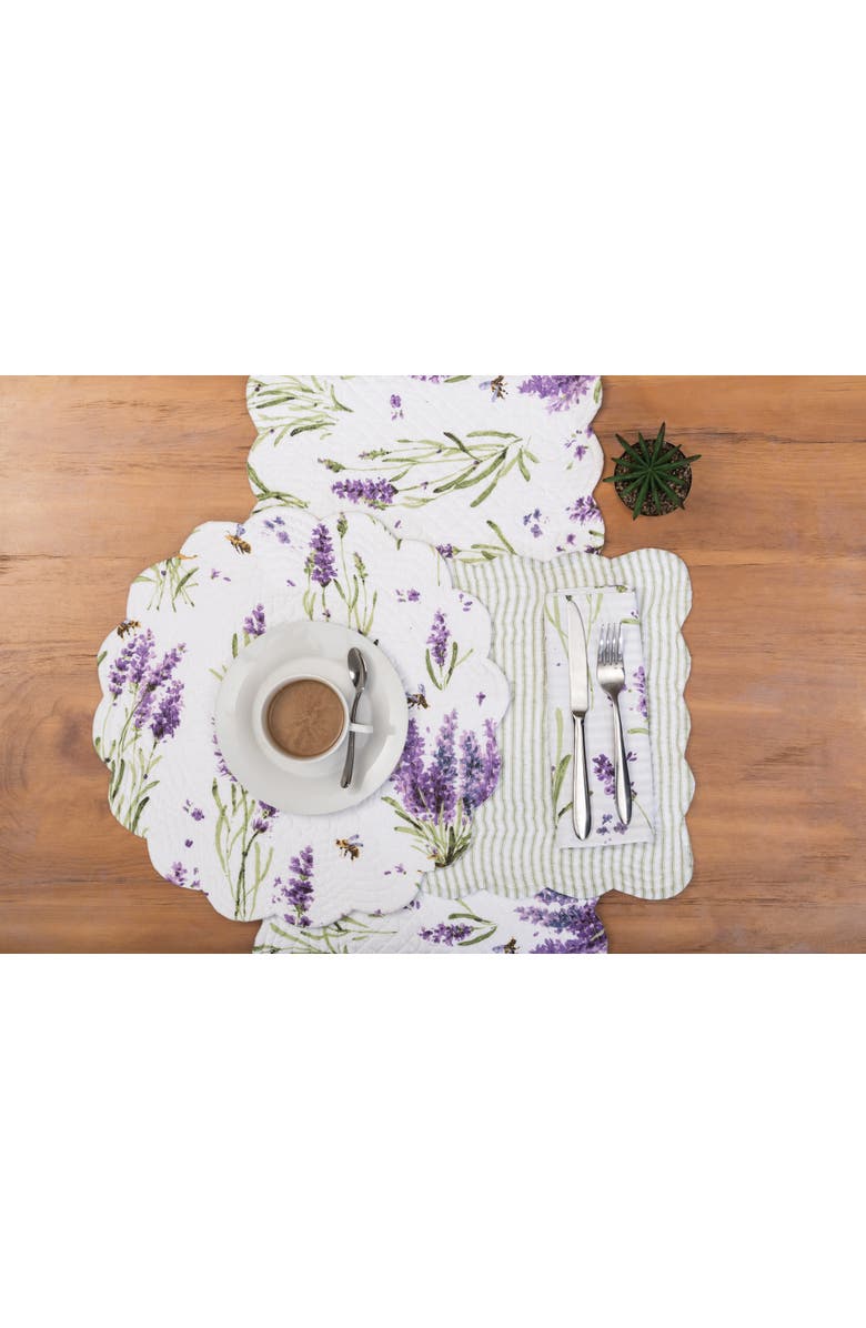 C&F Home Lavender Fields Reversible Machine Washable Round Scallop Quilt Placemats Set of 6, Alternate, color, Green