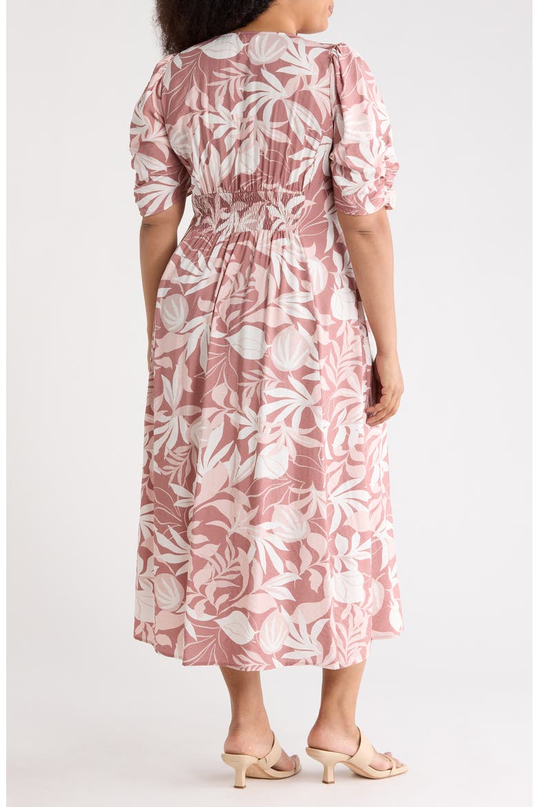 Floral Short Sleeve Empire Waist Midi Dress, Alternate, color, PINK