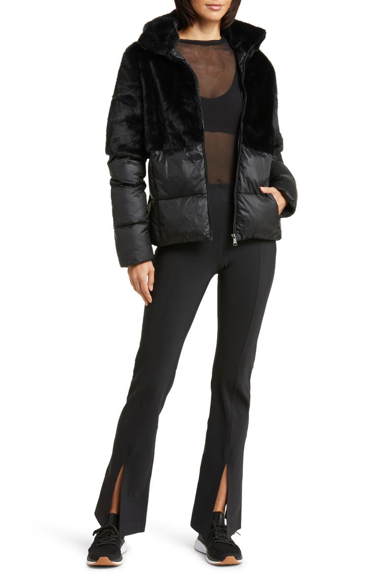 Faux Fur Puffer Jacket, Alternate, color, BLACK