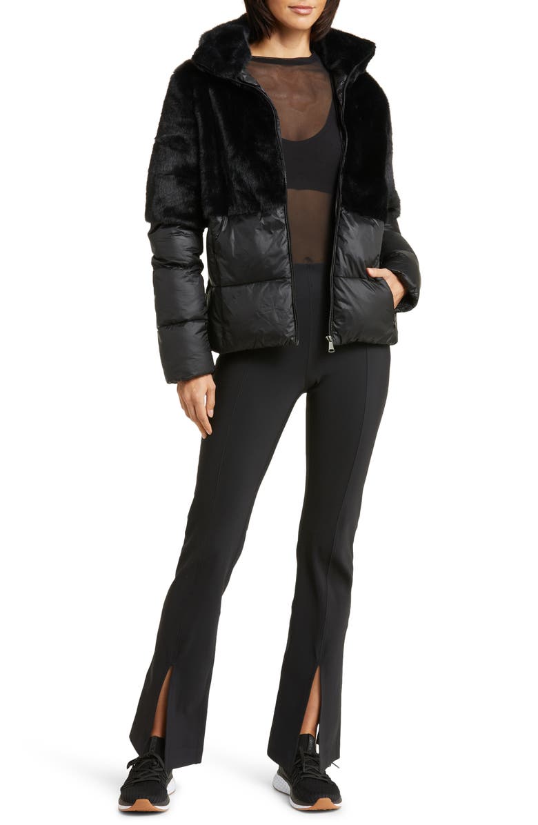 Zella Faux Fur Puffer Jacket, Alternate, color, Black