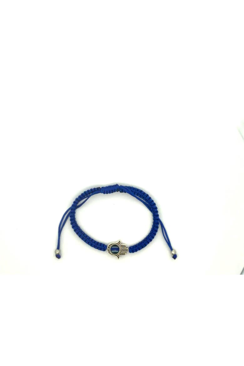 Blue Evil Eye Hamsa Braided Adjustable Bracelet, Alternate, color, Blue/Silver