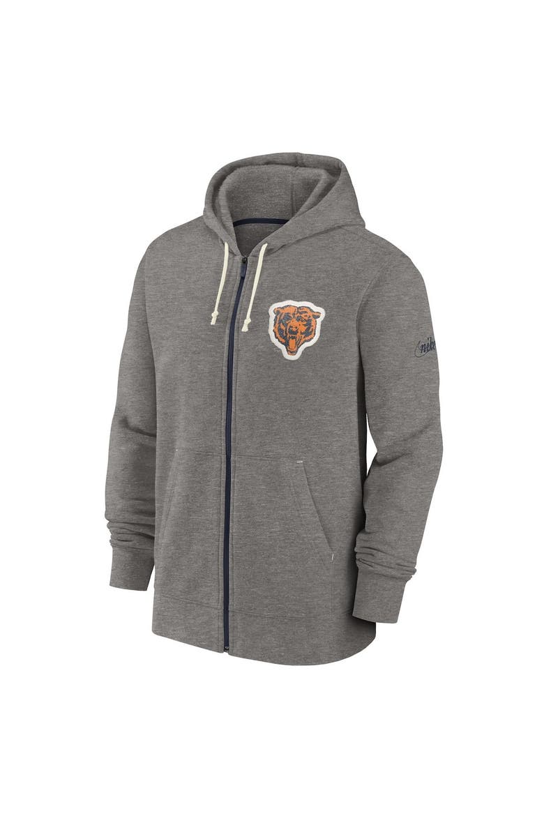 Men's Nike Heather Charcoal Chicago Bears Historic Lifestyle Full-Zip Hoodie, Alternate, color, Heather Charcoal