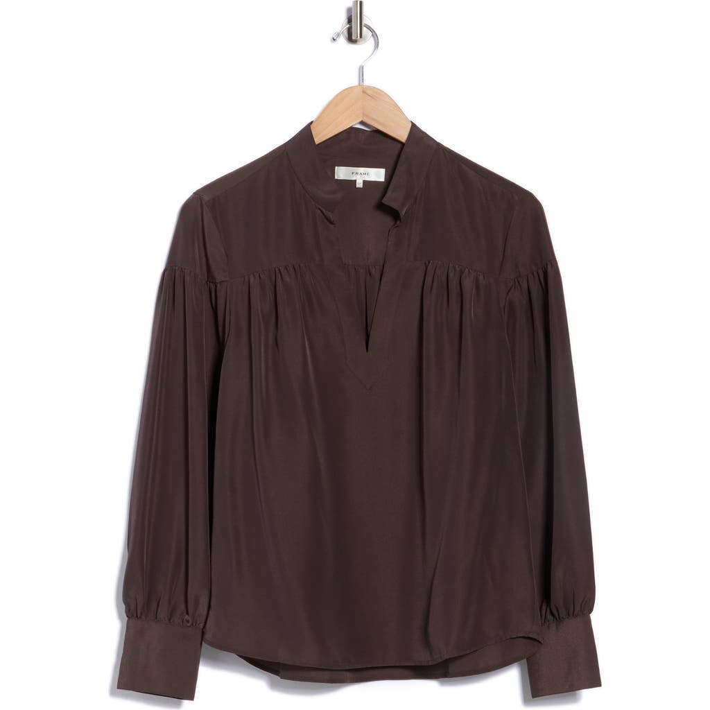 Frame The Shirred Pop Over Blouse In Brown