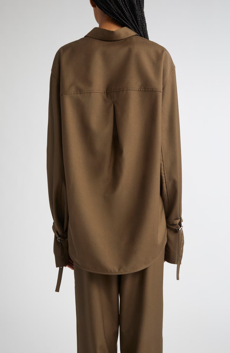 TOTEME Monogram Embroidered Flannel Pajama Top, Alternate, color, Smoke Melange