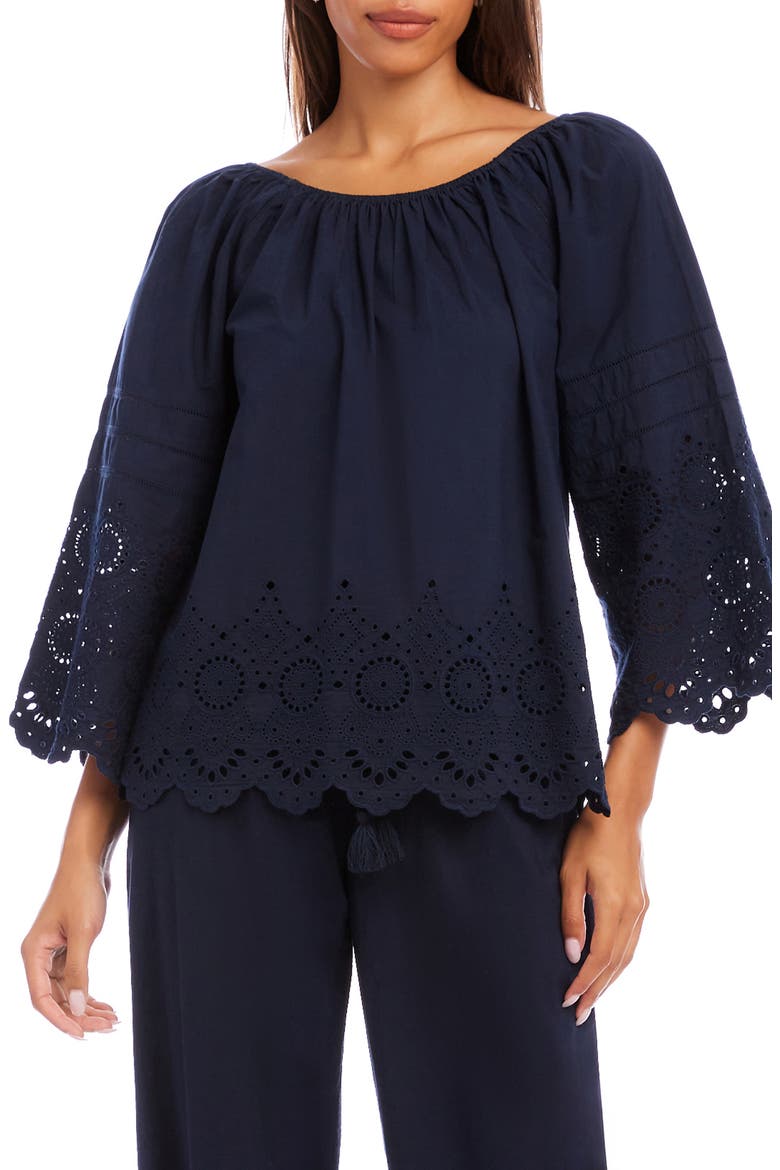 Eyelet Embroidery Peasant Top, Main, color, NAVY