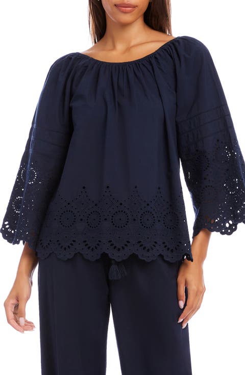 Eyelet Embroidery Peasant Top