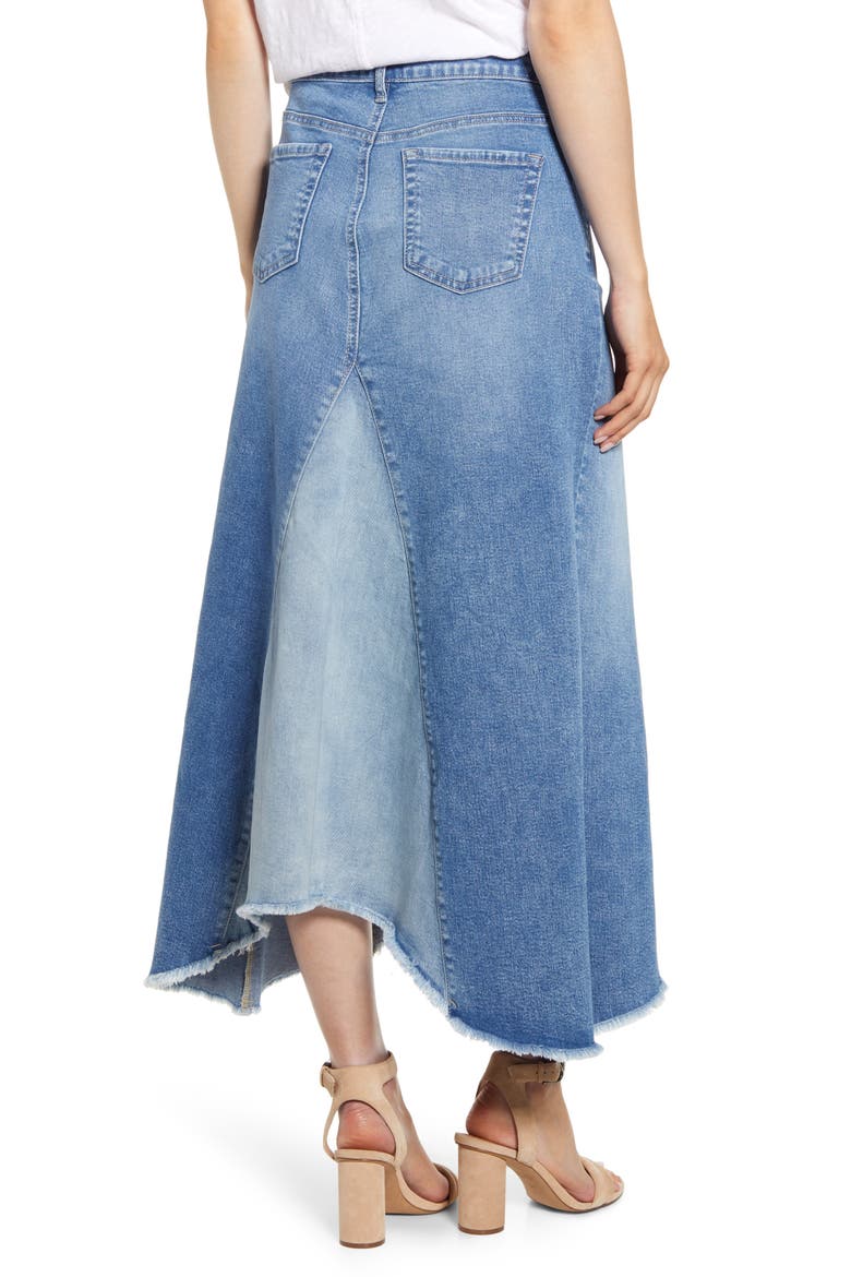 Pieced Denim Midi Skirt, Alternate, color, TWO TONE SKY