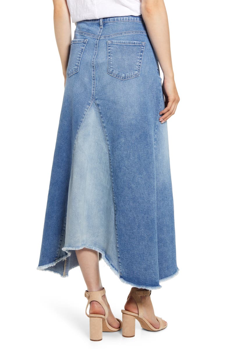 Wash Lab Denim Pieced Denim Midi Skirt, Alternate, color, Two Tone Sky