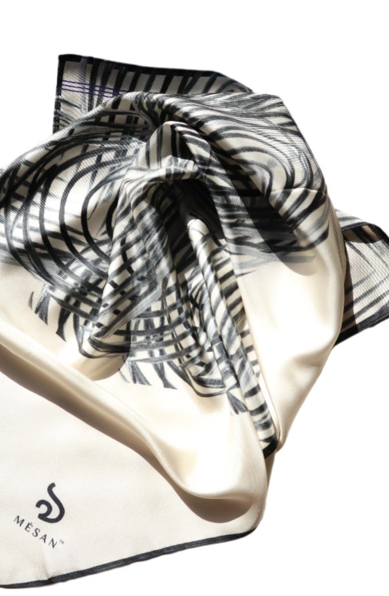 Mèsan Organic Square Mulberry Silk Scarf, Alternate, color, Black And Neutrals