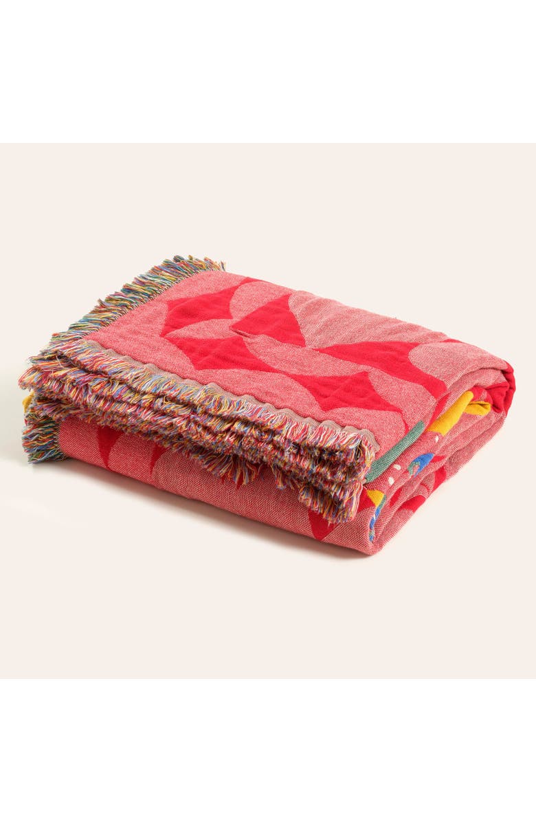 Zsa Zsa Zsu Novelas Fringed Jacquard 100% Cotton Throw Razzle 54X71 In, Alternate, color, Pink