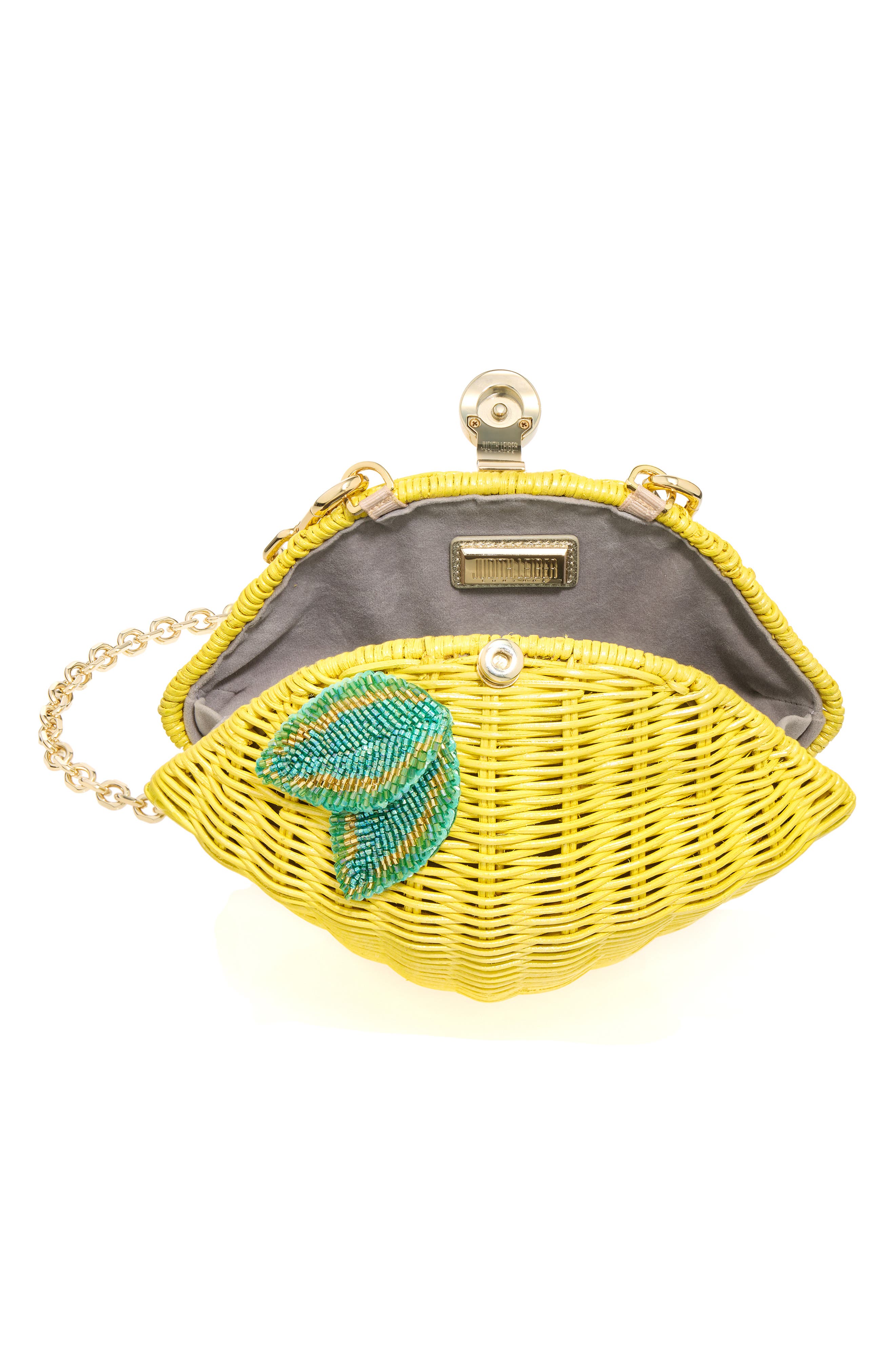 JUDITH LEIBER COUTURE Lemon Wicker Basket Clutch, Alternate, color, Champagne Citrine