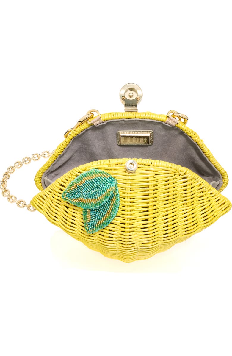 JUDITH LEIBER COUTURE Lemon Wicker Basket Clutch, Alternate, color, Champagne Citrine