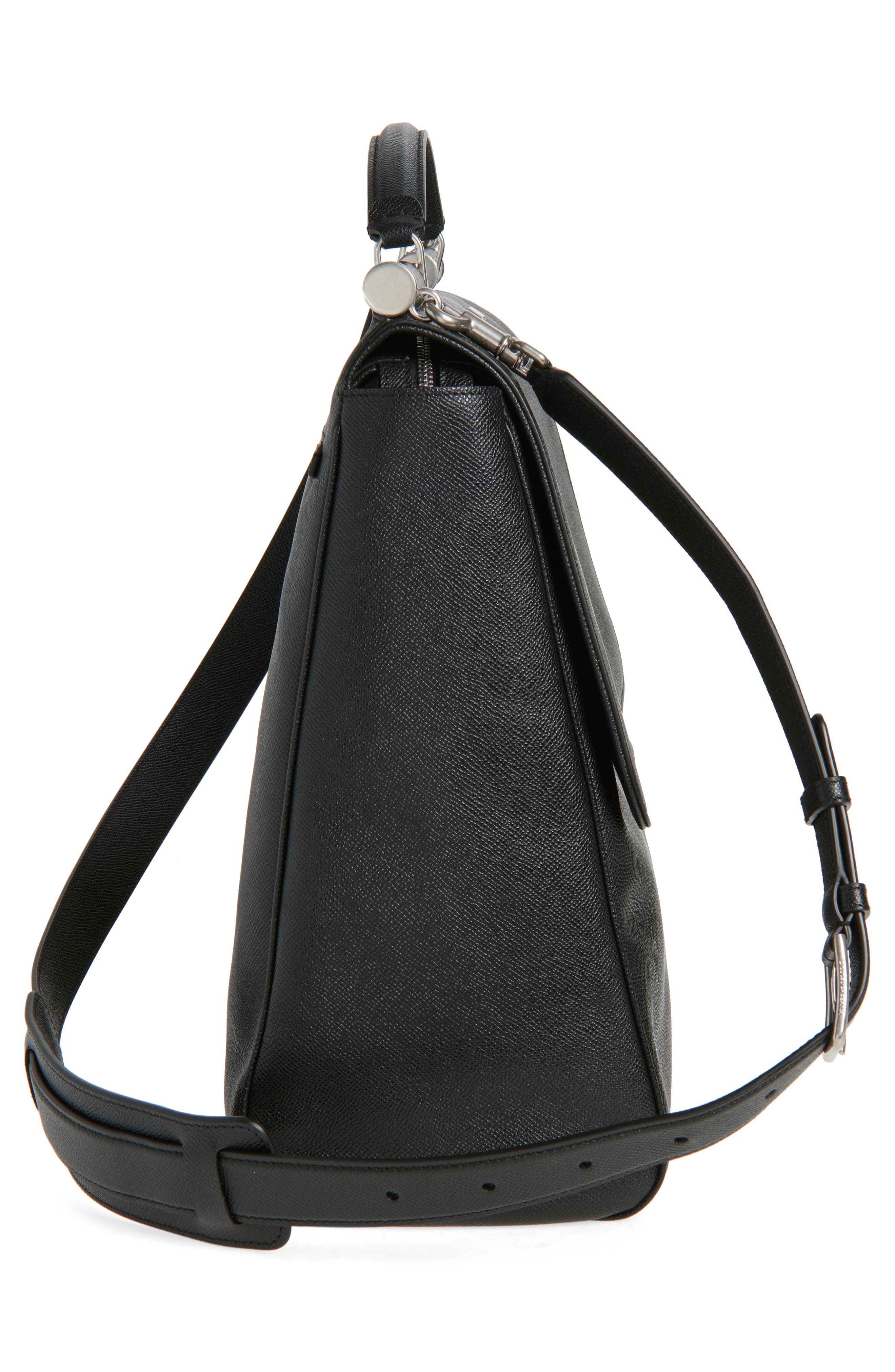 Dolce&Gabbana Sicily Alpina Leather Messenger Bag, Alternate, color, 80999 Nero