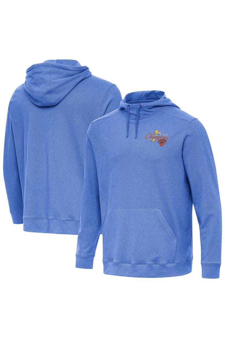 Men's Antigua Heather Blue New York Knicks 2026 NBA Finals Champions Official Cloud Hoodie, Main, color, Heather Blue