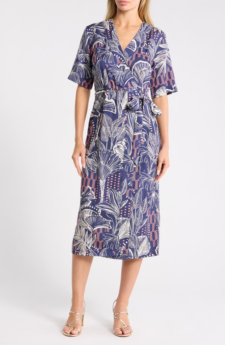 Tori Richard Oasis Maika Short Sleeve Wrap Dress, Main, color, Navy