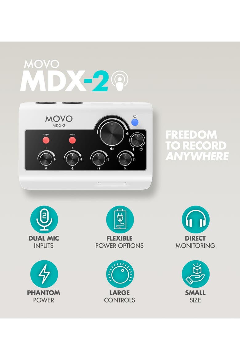 MDX-2 2 Channel XLR Portable Audio Interface Compatible with PC, Mac, iPhone, iPad, and Android, Alternate, color, Black