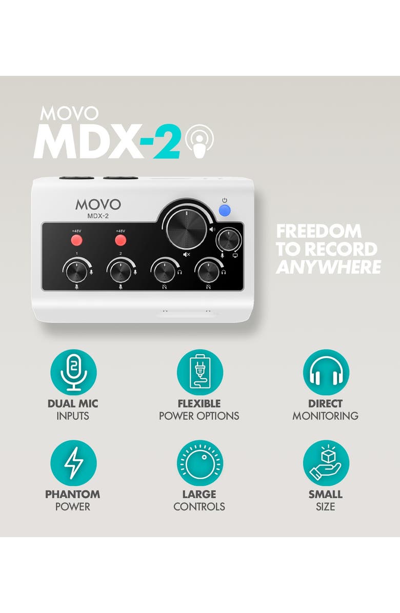 MOVO MDX-2 2 Channel XLR Portable Audio Interface Compatible with PC, Mac, iPhone, iPad, and Android, Alternate, color, Black