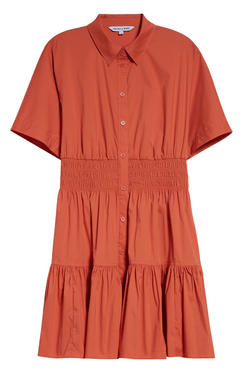 Veronica Beard Greta Smocked Waist Shirtdress, Alternate, color, Orange