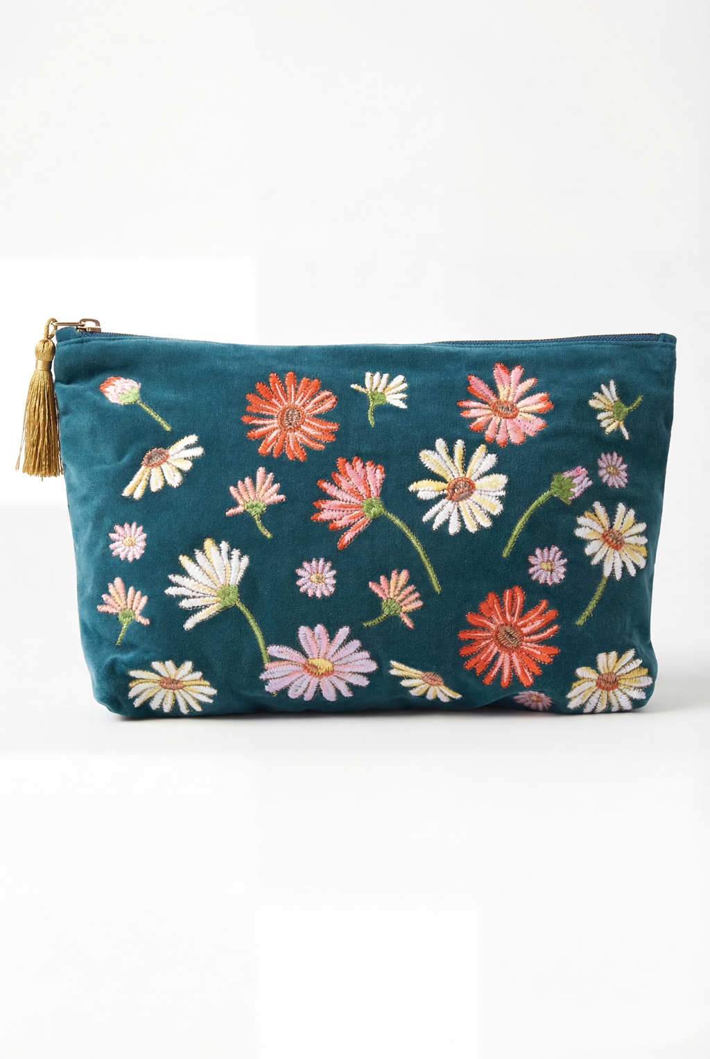 Elizabeth Scarlett Wildflower Velvet Everyday Pouch, Main, color, Rich Blue