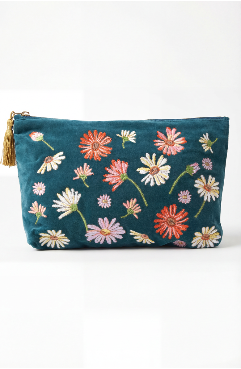 Elizabeth Scarlett Wildflower Velvet Everyday Pouch, Main, color, Rich Blue