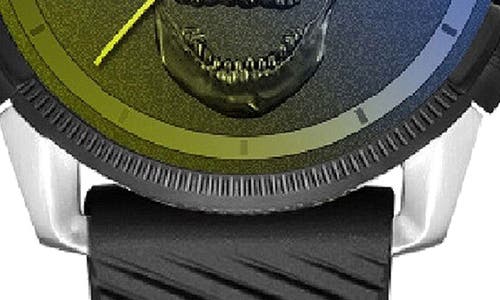 Ed Hardy Skull Quartz Silicone Strap Watch, 48mm In Black