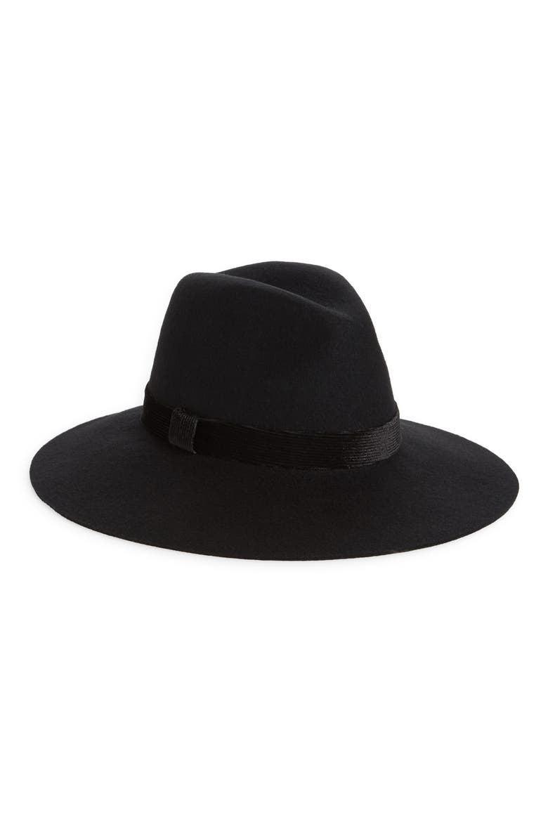 Velvet Trim Felted Wool Panama Hat, Main, color, BLACK