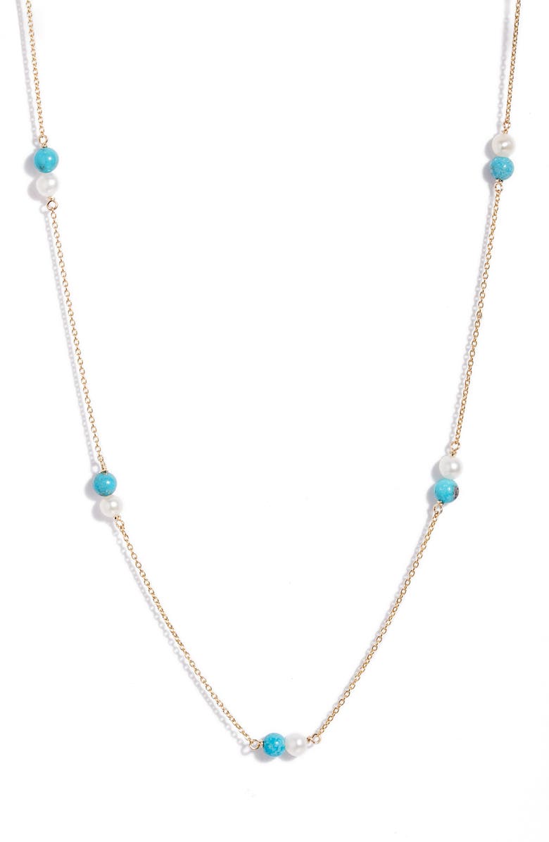Poppy Finch Cultured Pearl & Turquoise Station Necklace, Main, color,