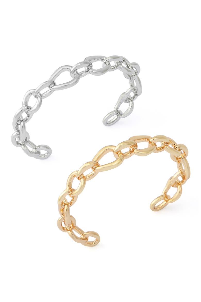 Set of Two Link Cuff Bracelets, Alternate, color, TWO TONE