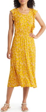 Loveappella Floral Print Flutter Sleeve Dress