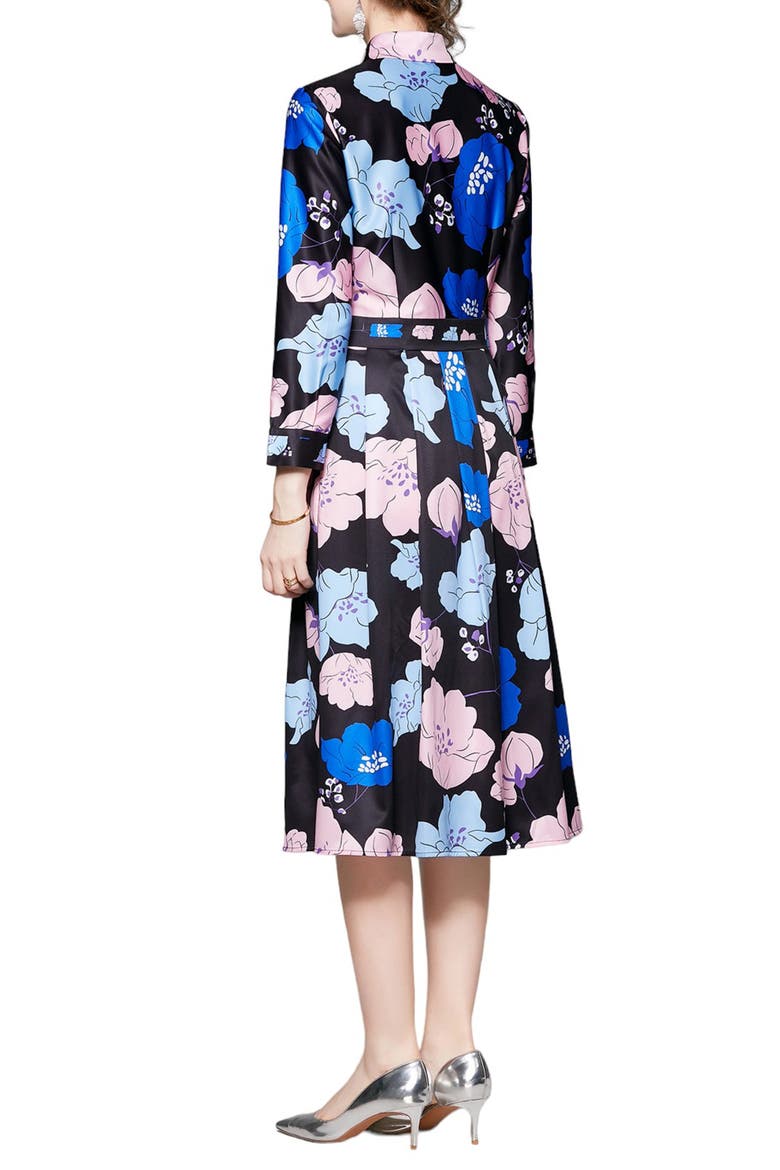 Floral Long Sleeve Midi Dress, Alternate, color, BLACK AND FLORAL PRINT