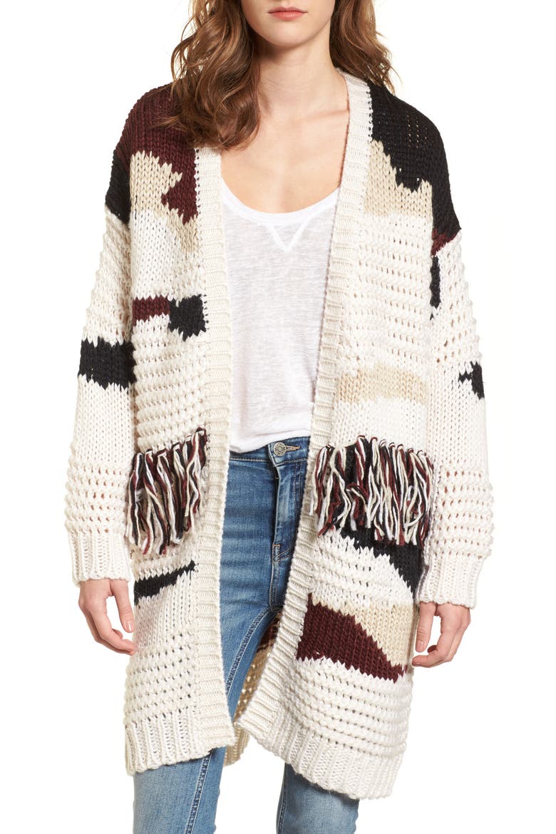 Chunky Fringe Cardigan, Main, color, PLUM