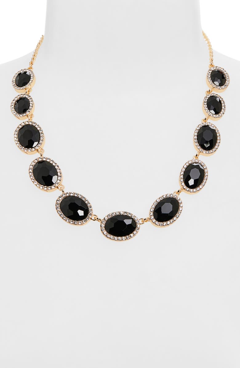 Tasha Oval Crystal & Cubic Zirconia Halo Station Necklace, Alternate, color, Gold/Black/Crystal