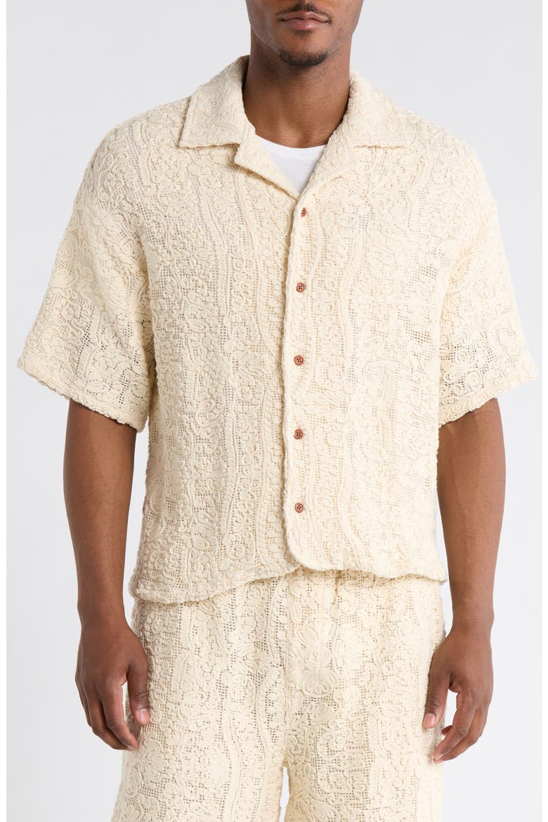 Mind Maze Cotton Blend Camp Shirt, Alternate, color, NATURAL