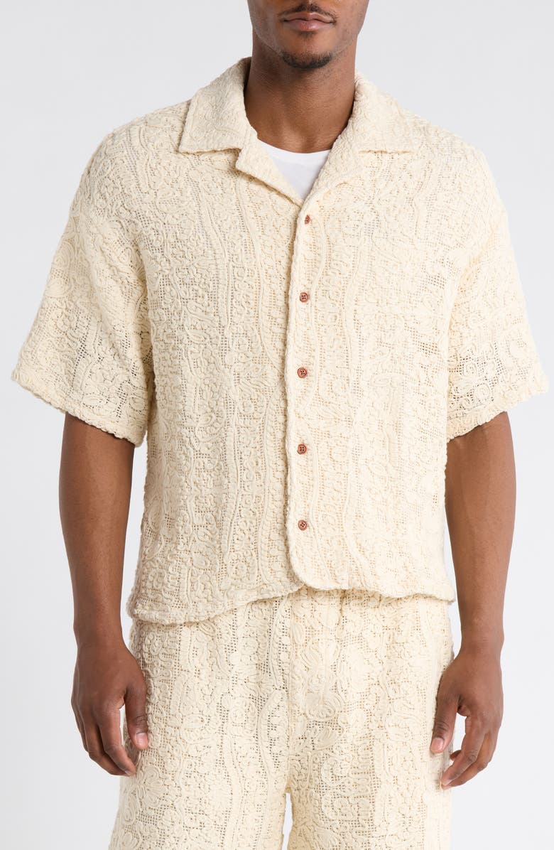 HONOR THE GIFT Mind Maze Cotton Blend Camp Shirt, Alternate, color, Natural