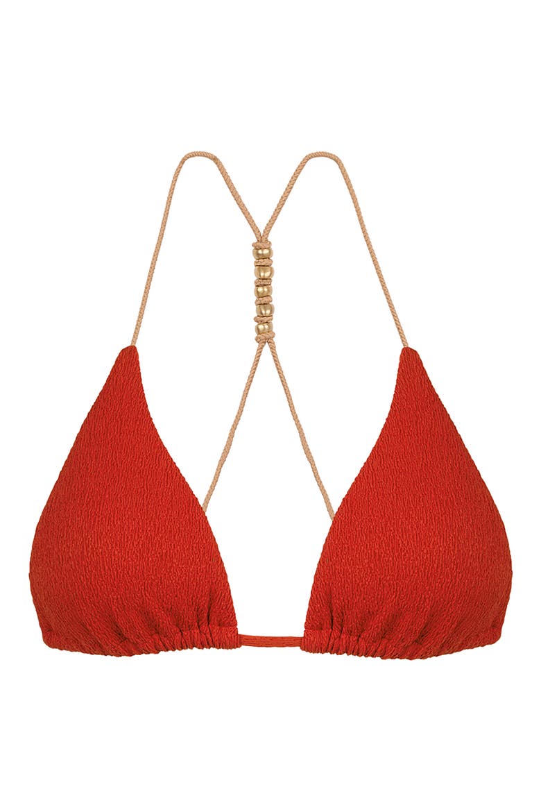 Firenze Paige T-Back Beaded Triangle Bikini Top, Alternate, color, RED