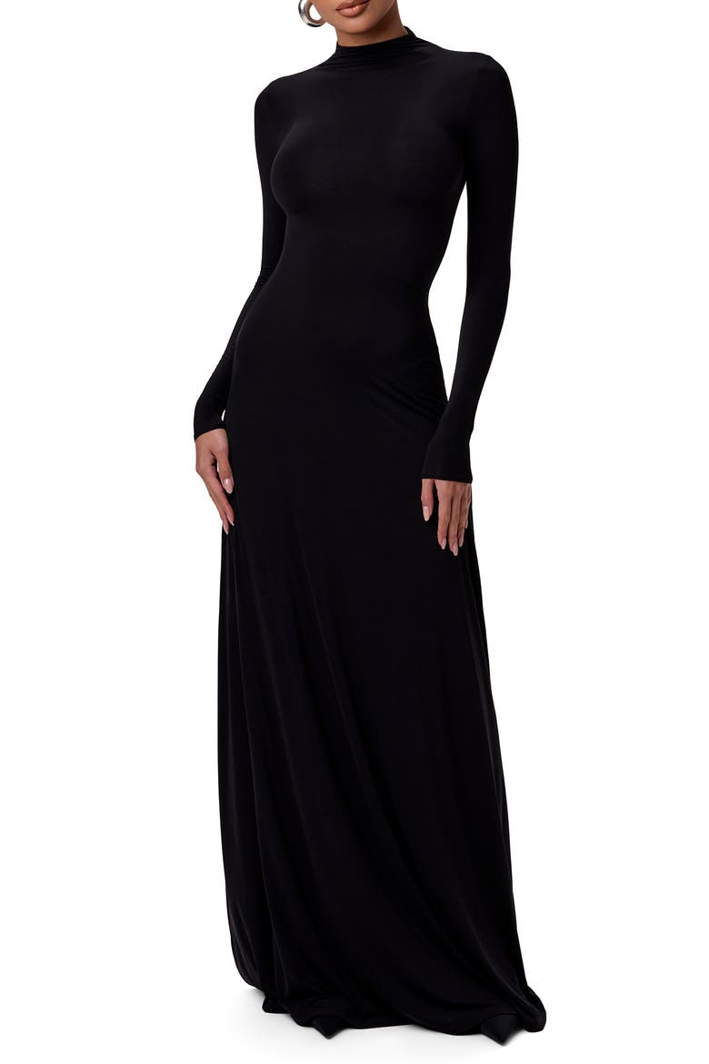 Mock Neck Long Sleeve Maxi Dress, Main, color, BLACK