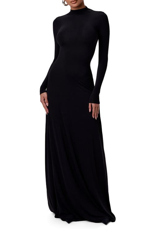 Mock Neck Long Sleeve Maxi Dress